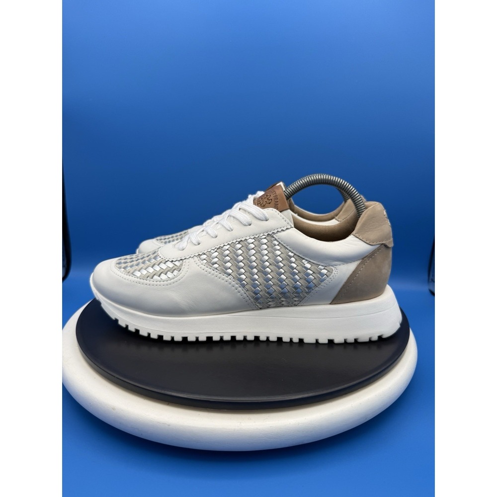 Lucky Brand Deva Womens 8.5M Woven White Silver Leather Sneakers Shoes NEW